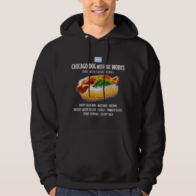 Chicago Style Hot Dog with Everything Relish Musta Hoodie (Front)