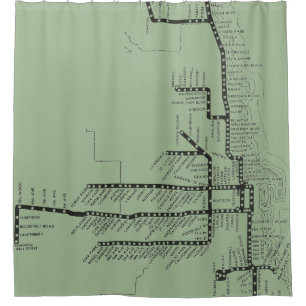 Chicago Subway Map w/ Train stops vintage black Shower Curtain