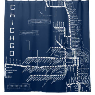 Chicago Subway Map w/ Train stops vintage TROLLEY Shower Curtain