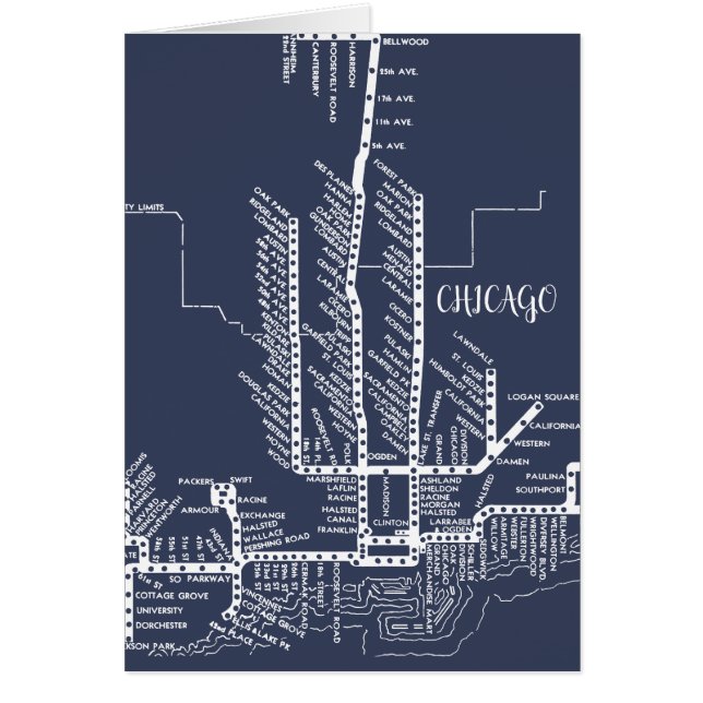 Chicago Subway Map w/ Train stops White Blue (Front)