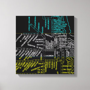 Chicago Subway Train Vintage System Map Route NEON Canvas Print