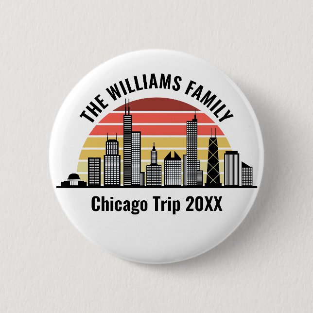 Chicago Sunset Customized Family Trip 6 Cm Round Badge (Front)