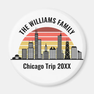 Chicago Sunset Customized Trip Souvenir Magnet
