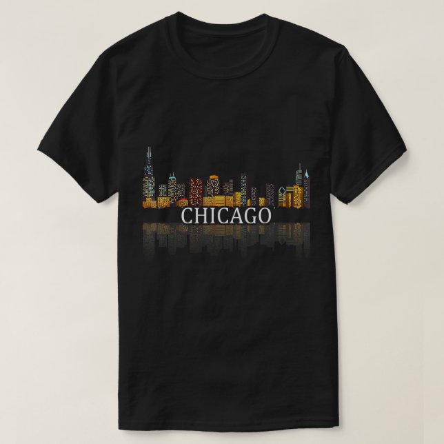 Chicago T Shirt Chicago City Skyline Lights At Nig (Design Front)