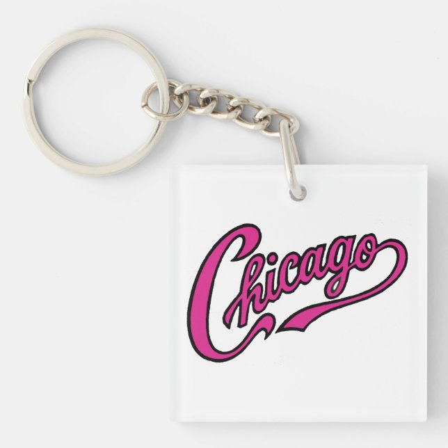 Chicago Text in Pink Script Keychain (Front)