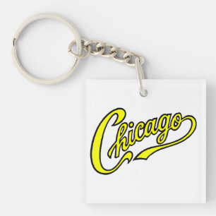 Chicago Text in Yellow Script Keychain
