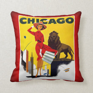 Chicago The Windy City USA Vintage Tourism Cushion