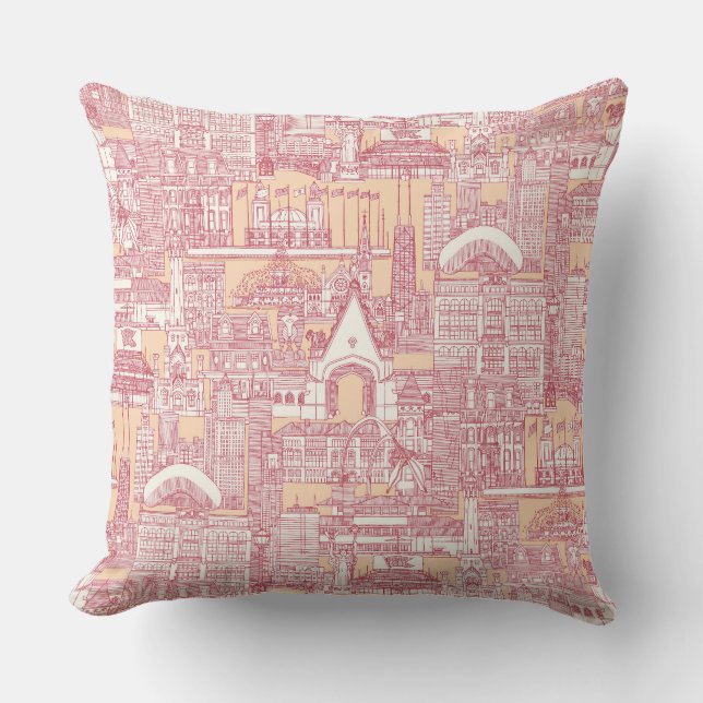 Chicago toile jam peach jelly cushion (Front)