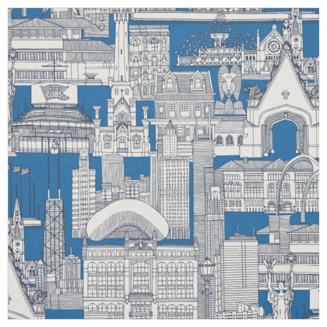 Chicago toile midnight blue cobalt fabric (Swatch)