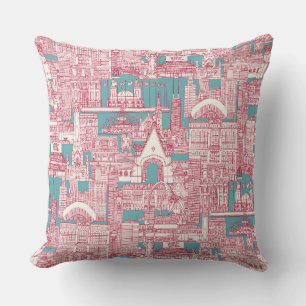 Chicago toile viva magenta turquoise cushion
