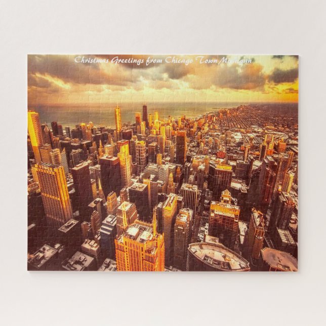 Chicago Town Michigan. Christmas Greetings Jigsaw Puzzle (Horizontal)