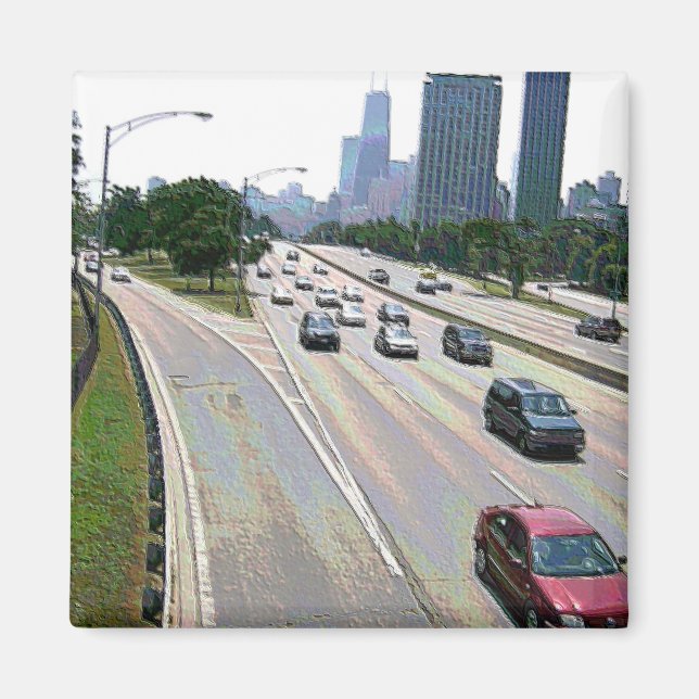 Chicago Traffic in Sandstone Magnet (Front)