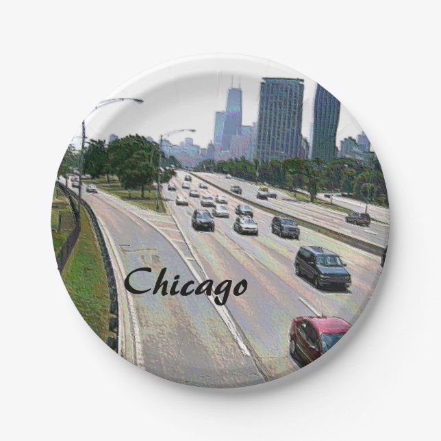 Chicago Traffic in Sandstone Paper Plate (Front)