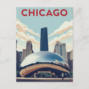 Chicago Travel Poster: The Bean and Willis Tower S Postcard