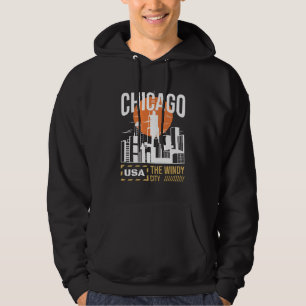 Chicago USA Skyline Graphic Windy City Design Hoodie