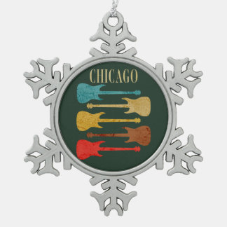 Chicago Vintage Guitars Concert Festival Souvenir Snowflake Pewter Christmas Ornament