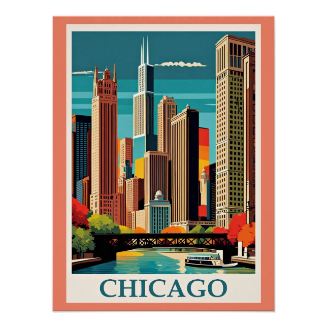 Chicago Vintage Illustration Poster (Front)