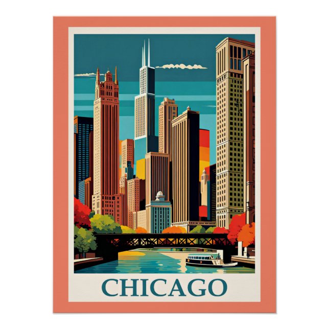Chicago Vintage Illustration Poster (Front)