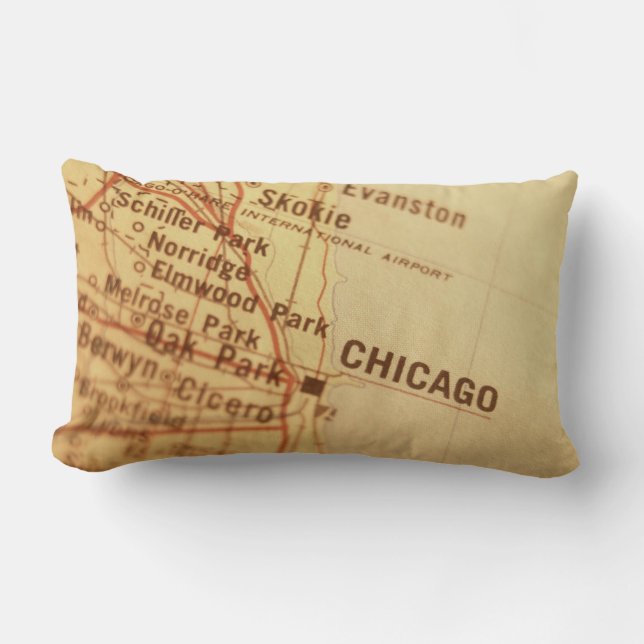 Chicago Vintage Map Lumbar Pillow (Front)