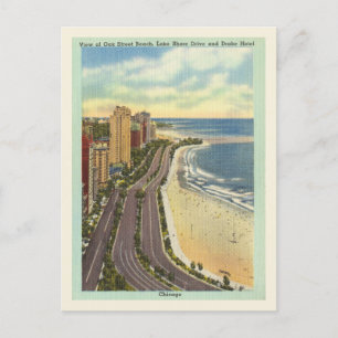 Chicago vintage Oak St. Beach Lake Shore Drive Postcard