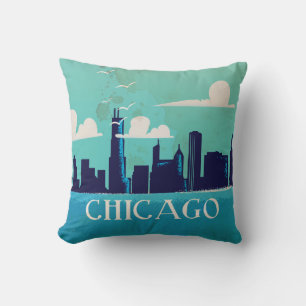 Chicago vintage travel poster cushion