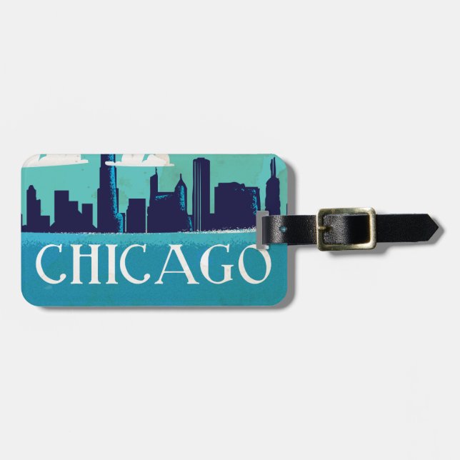 Chicago vintage travel poster luggage tag (Front Horizontal)