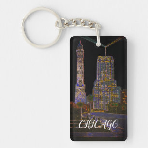 Chicago Water Tower Beautiful Art Vintage Colorful Key Ring