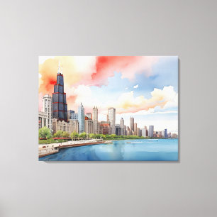Chicago watercolor art canvas print