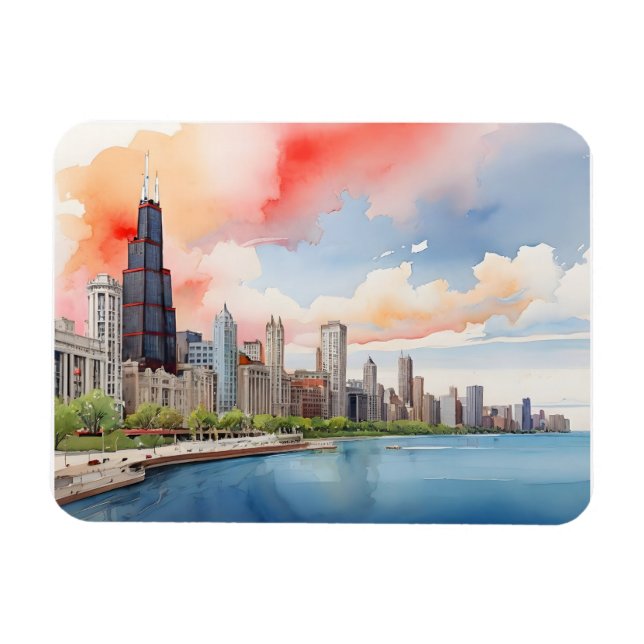 Chicago watercolor art magnet (Horizontal)