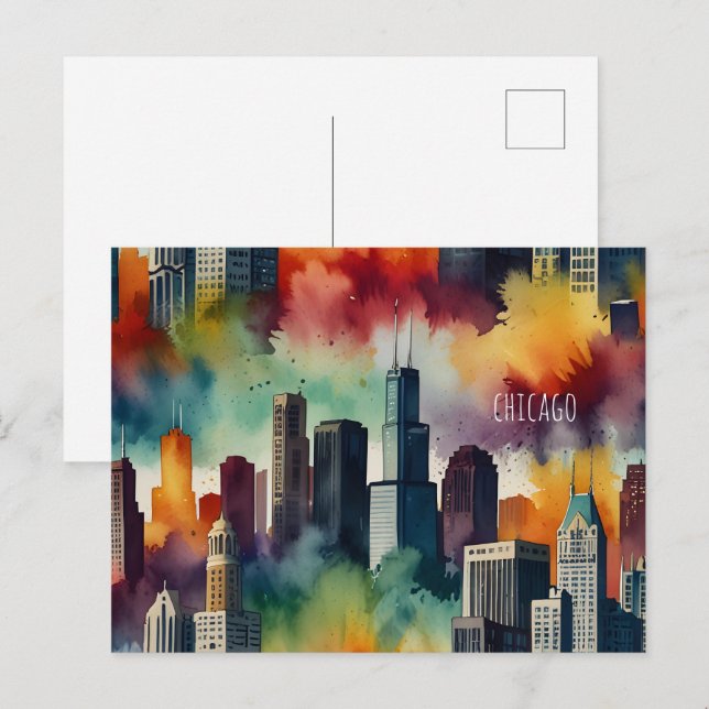 Chicago watercolor art postcard (Front/Back)