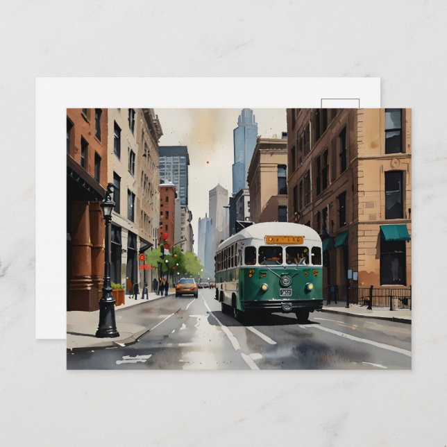 Chicago watercolor art postcard (Front/Back)