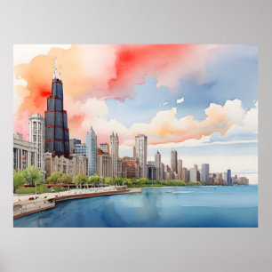 Chicago watercolor art poster