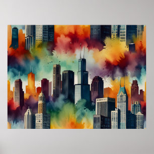 Chicago watercolor art poster