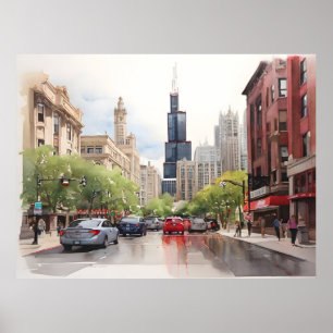 Chicago watercolor art poster