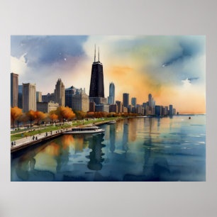 Chicago watercolor art poster