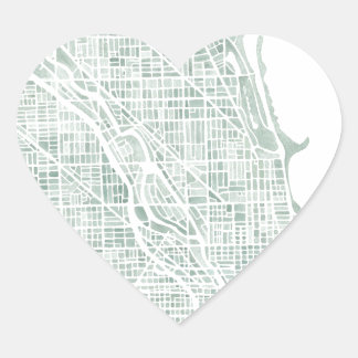 Chicago watercolor map seaglass blue green heart sticker
