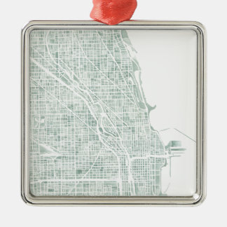 Chicago watercolor map seaglass blue green metal tree decoration