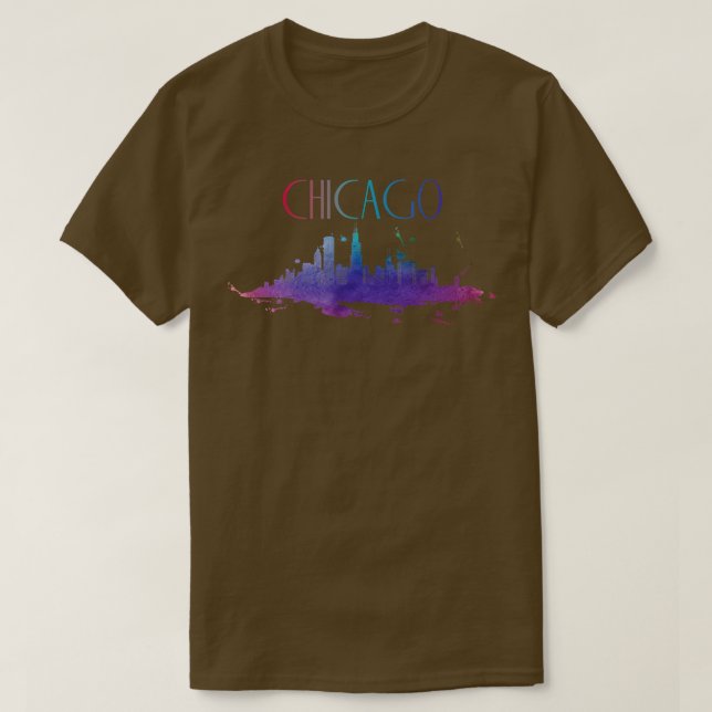 Chicago Watercolor Skyline TShirt (Design Front)