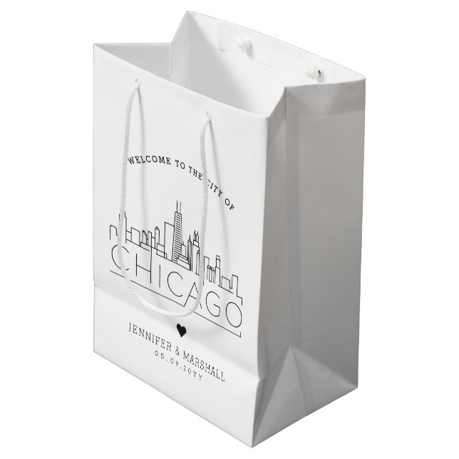 Chicago Wedding | Stylised Skyline Medium Gift Bag (Front Angled)
