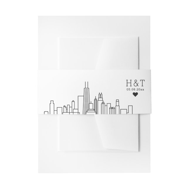 Chicago Wedding | Stylised Skyline Monogram Invitation Belly Band (Front Example)