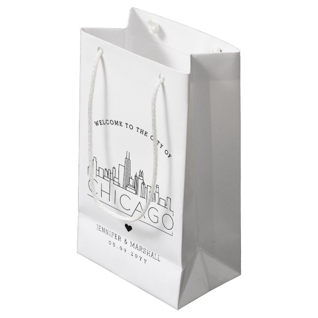 Chicago Wedding | Stylised Skyline Small Gift Bag (Front Angled)