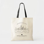 Chicago Wedding | Stylised Skyline Tote Bag<br><div class="desc">A unique wedding tote bag for a wedding taking place in the beautiful city of Chicago.  This tote features a stylised illustration of the city's unique skyline with its name underneath.  This is followed by your wedding day information in a matching open lined style.</div>