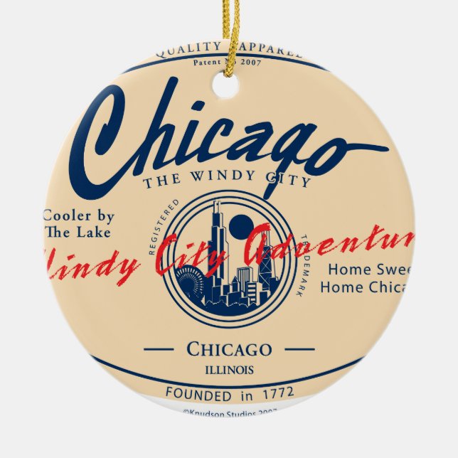 Chicago Windy City Ceramic Tree Decoration (Front)