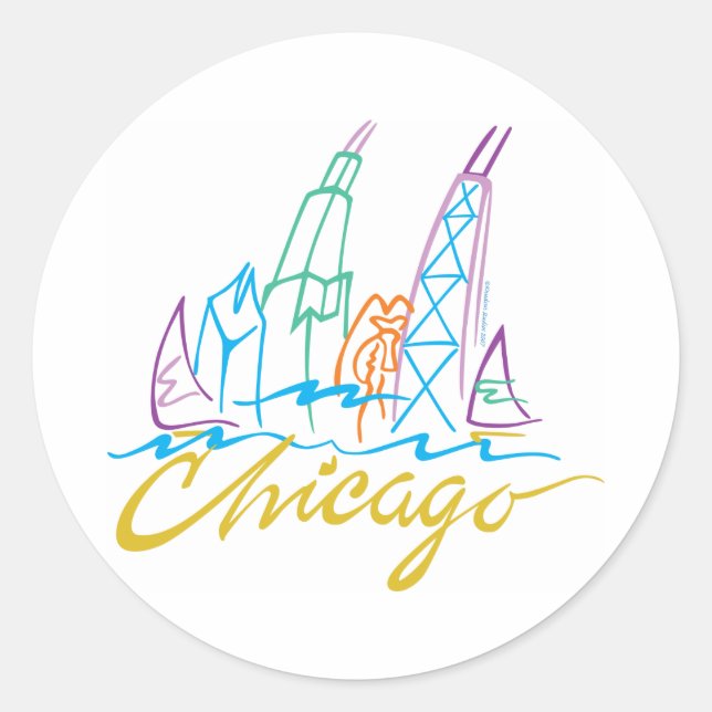 Chicago Windy City Skyline Classic Round Sticker (Front)