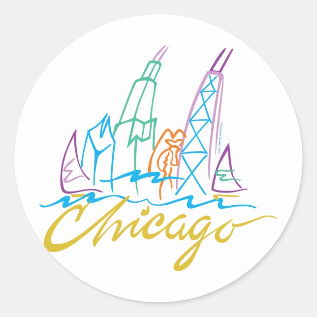 Chicago Windy City Skyline Classic Round Sticker (Front)