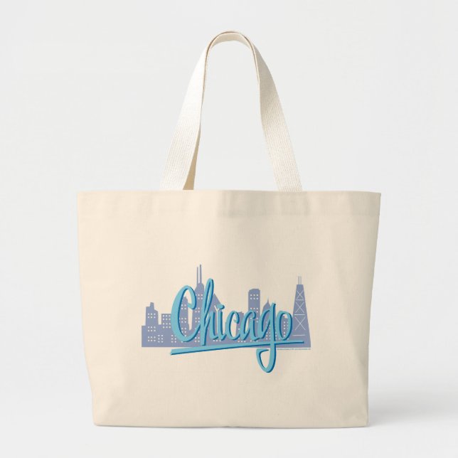 Chicago Windy City Skyline Large Tote Bag (Front)