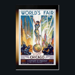 Chicago World's Fair 1933 - Vintage Retro Art Deco<br><div class="desc">Beautiful vintage retro Art Deco poster from the 1933 World’s Fair - A Century Of Progress,  showing woman standing on planet Earth among skylines,  aeroplanes & blimps.</div>