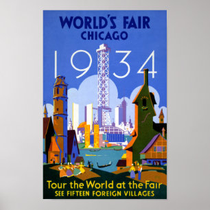 Chicago World's Fair 1934 Vintage Travel Poster