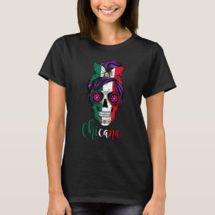 Chicana Mexican Day Of-The Dead Mexico Flag Messy  T-Shirt