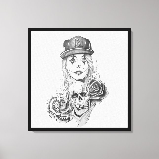 Chicano Art Canvas Art Print Black & White (Front)